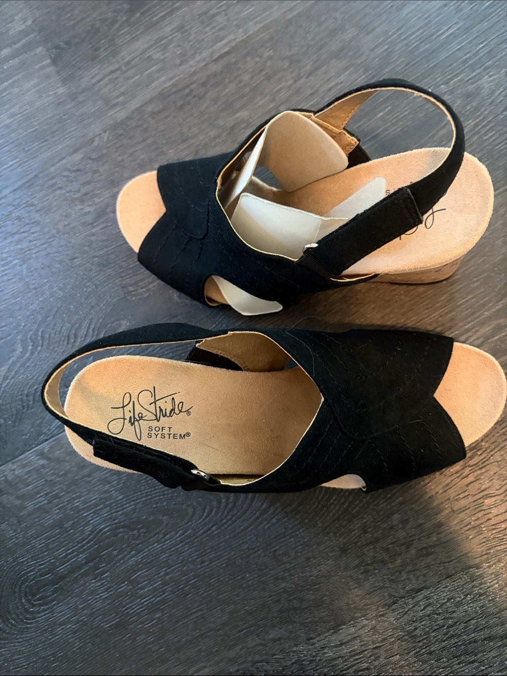 Life Stride Black Open-Toe Slingback Wedge Sandals